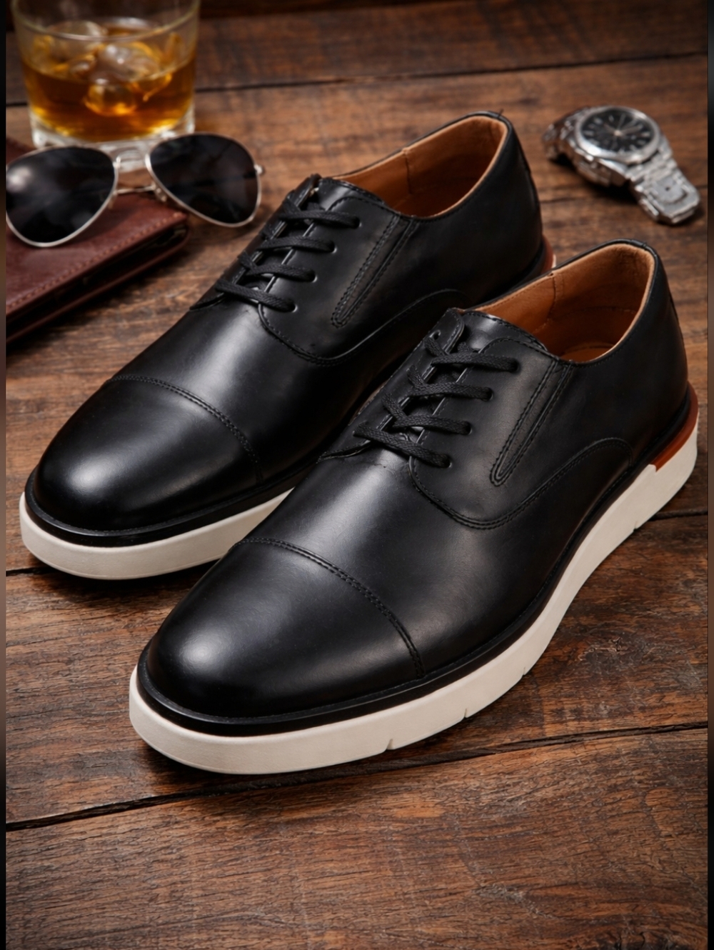 Allen Edmonds Black Leather Cap Toe Sneakers Mens 10 D White Sole